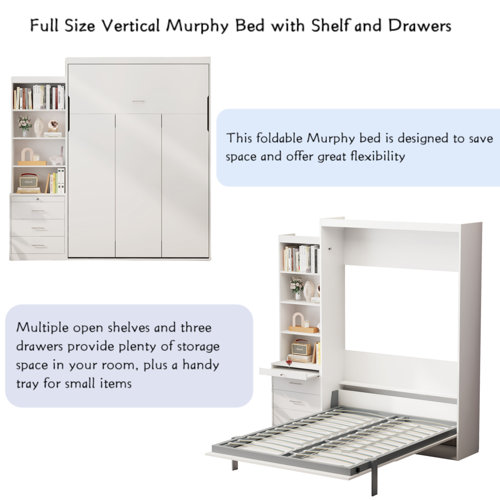Hokku Designs Gricell Full Size Vertical Murphy Bed with Shelf and